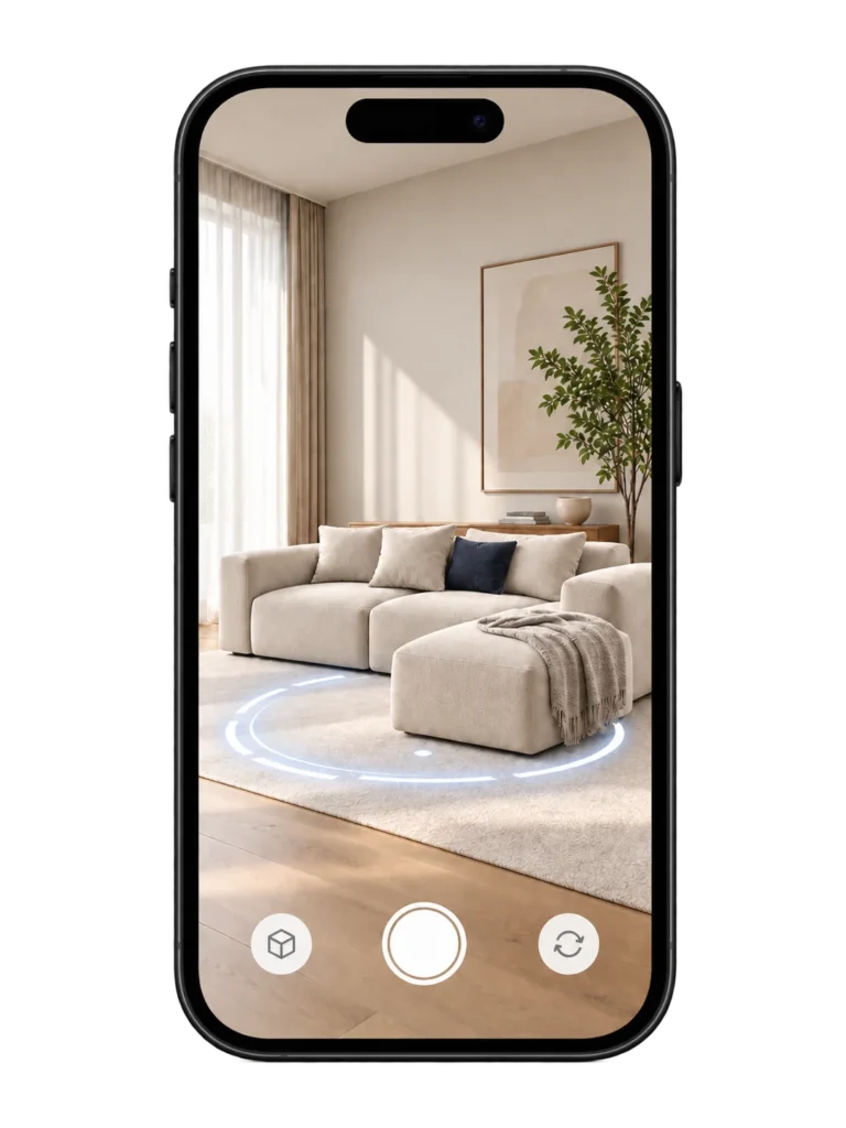 AR view of a sofa in an interior on a mobile phone
