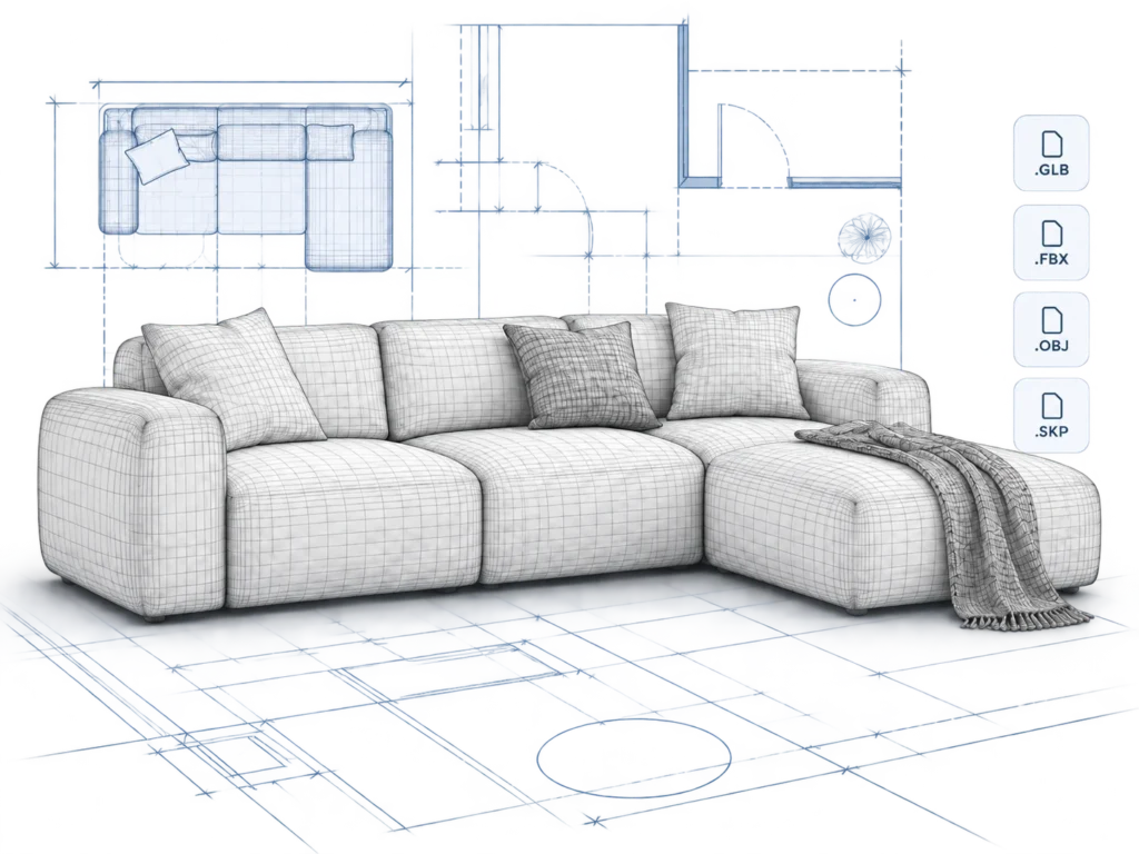 AR view of a sofa in an interior on a mobile phone