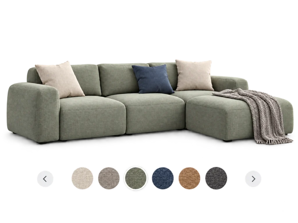 AR view of a sofa in an interior on a mobile phone