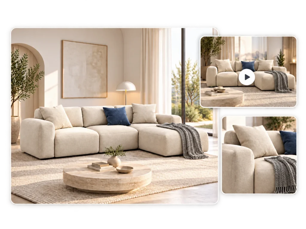 AR view of a sofa in an interior on a mobile phone
